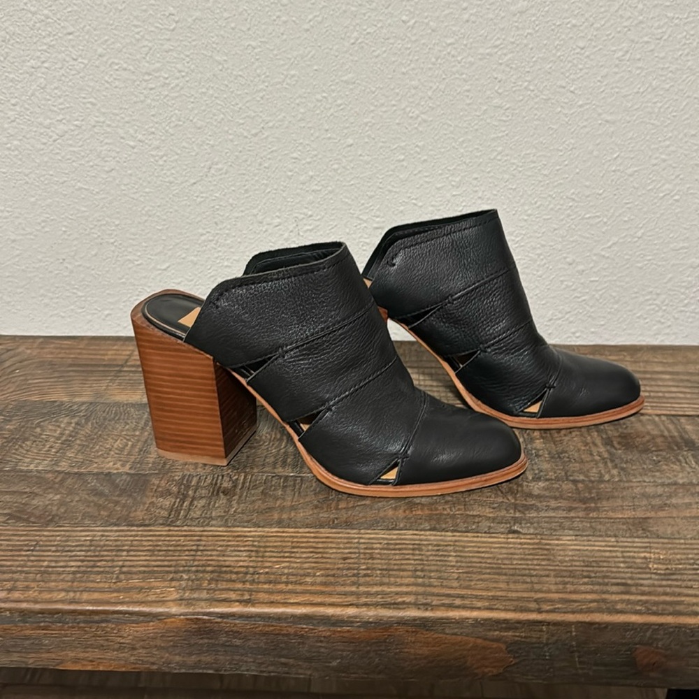 Dolce Vita Makeo Black Cutout Mule Chunky Heel Leather Clog Womens 8.5